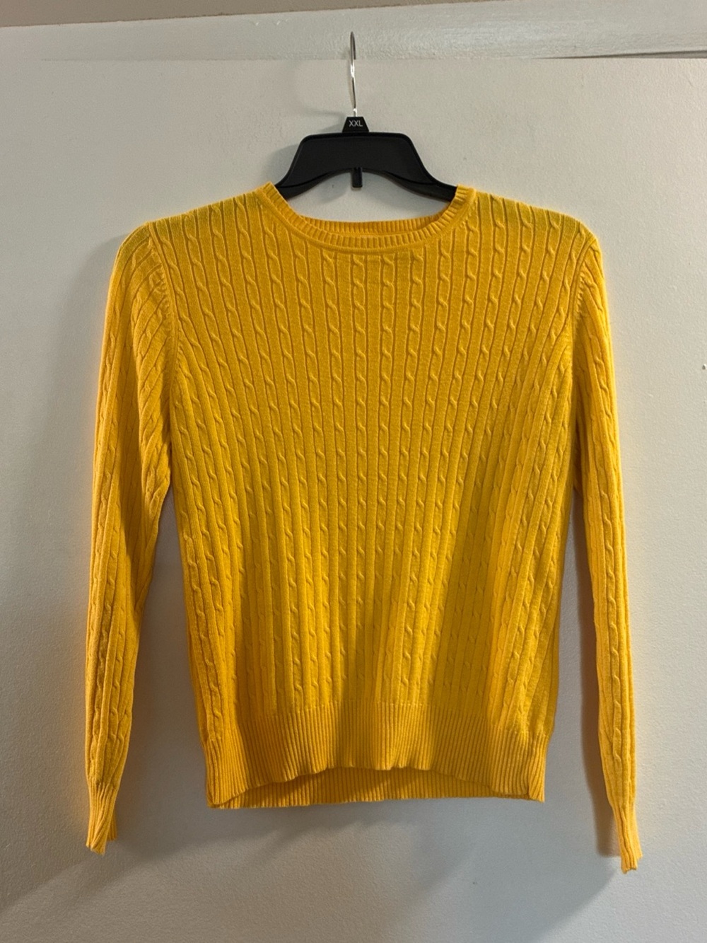 Kim Rogers Yellow Cable-Knit 100% Cotton Crewneck Sweater